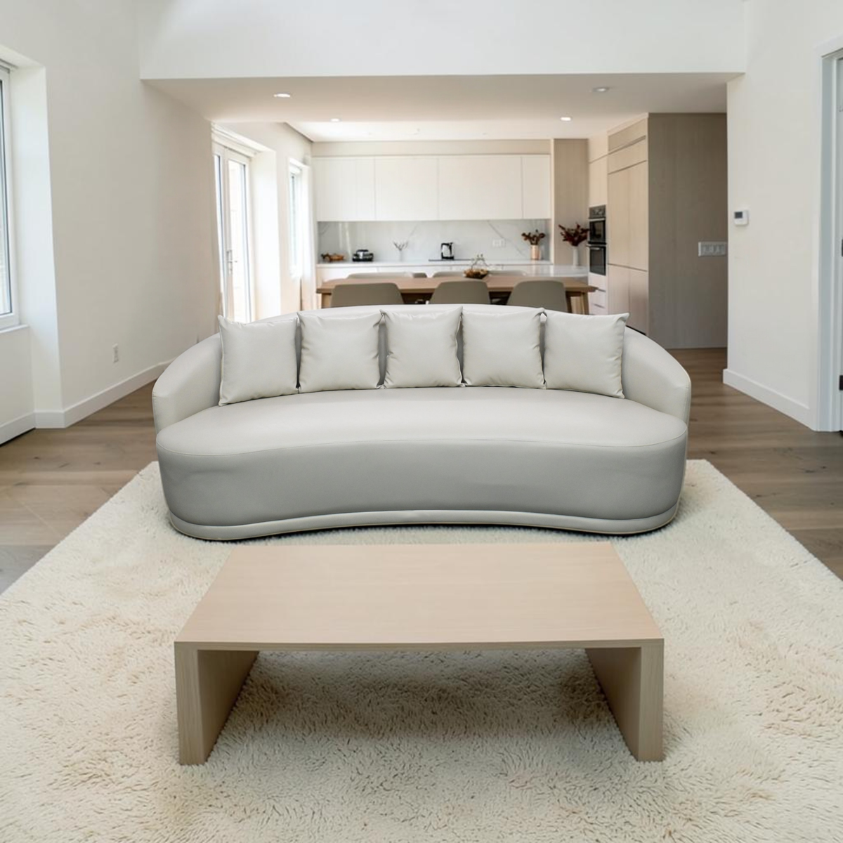 Orren Ellis Faux Leather Curved Sofa