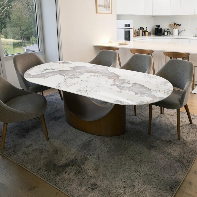 POVISON Modern Minimalist Oval Dining Table With Sintered Stone Tabletop, Pedestal Base Dining Table