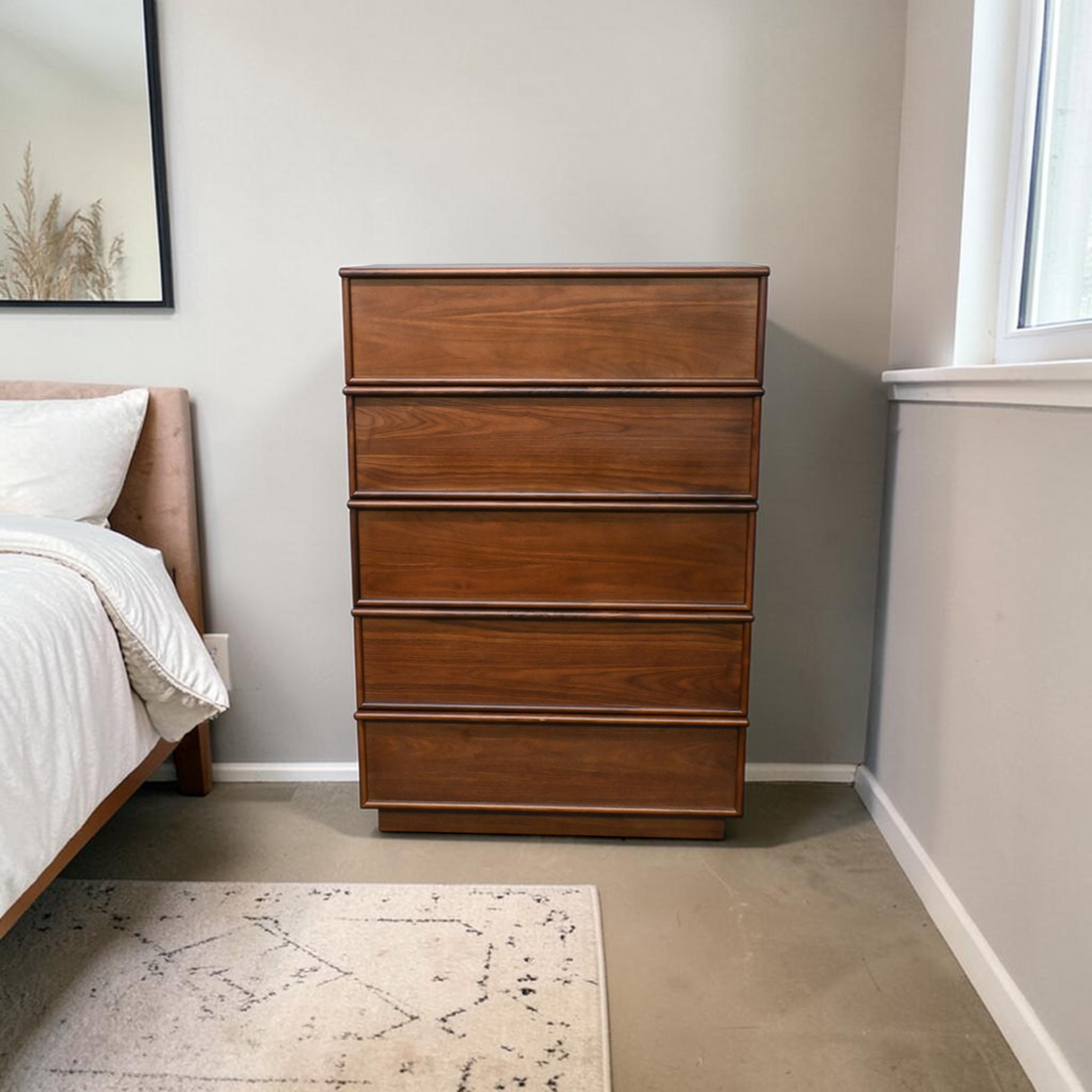 AllModern Collins Five Drawer Tall Dresser In Natural Walnut