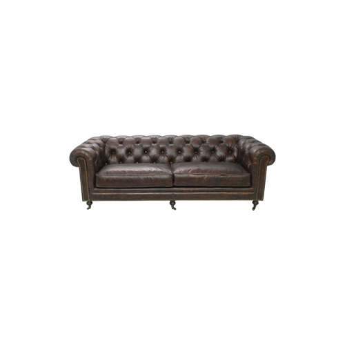 Moe's Home Collection Genuine Leather Rolled Arm Chesterfield Sofa with Reversible Cushions, image 2