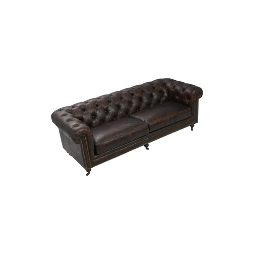 Moe's Home Collection Genuine Leather Rolled Arm Chesterfield Sofa with Reversible Cushions, image 3