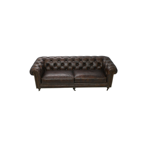 Moe's Home Collection Genuine Leather Rolled Arm Chesterfield Sofa with Reversible Cushions, image 4