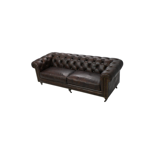 Moe's Home Collection Genuine Leather Rolled Arm Chesterfield Sofa with Reversible Cushions, image 5