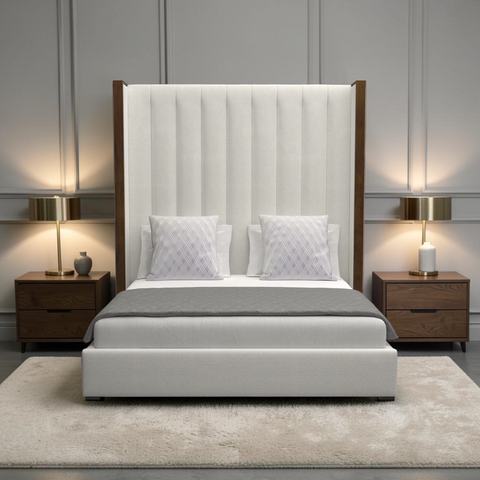 Nativa Interiors Irenne Vertical Eco-Leather High 87" King Cream Bed