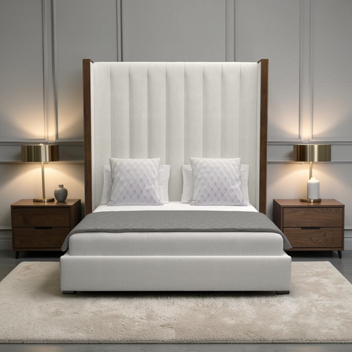 Nativa Interiors Irenne Vertical Eco-Leather High 87" King Cream Bed, image 1