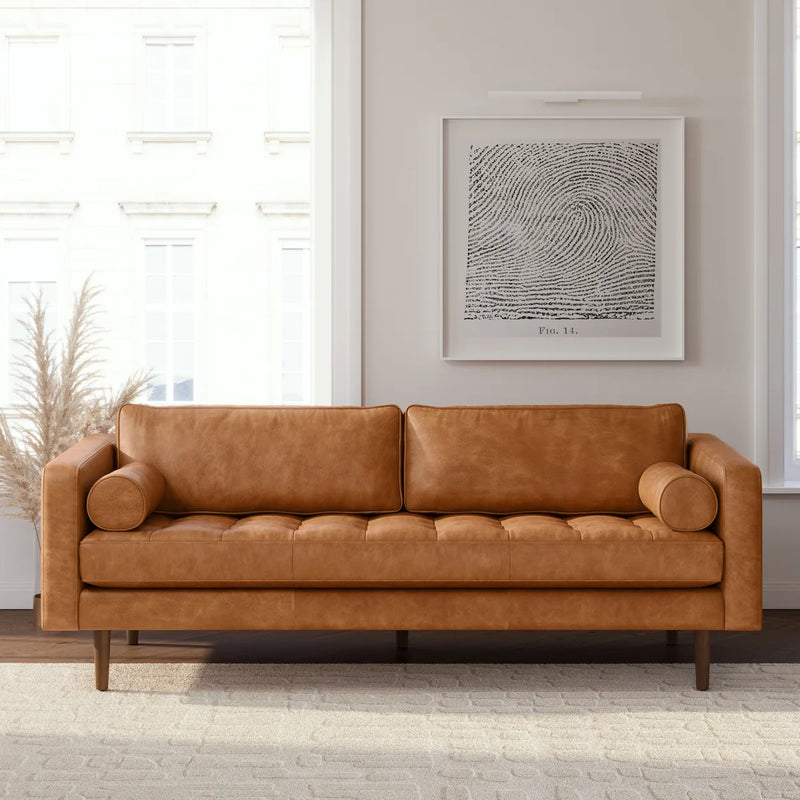 Poly & Bark Napa Full-Grain Genuine Italian Leather Sofa - Cognac Tan