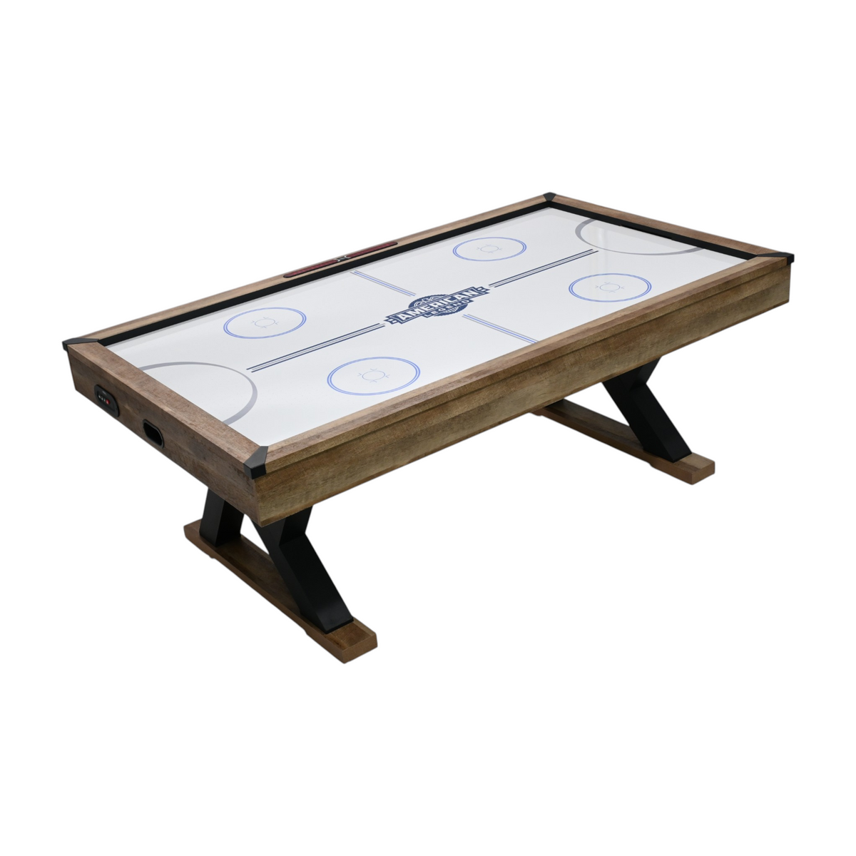 American Legend Kirkwood 84” Air Powered Hockey Table with Rustic Wood Finish, K-Shaped Legs and Modern Design