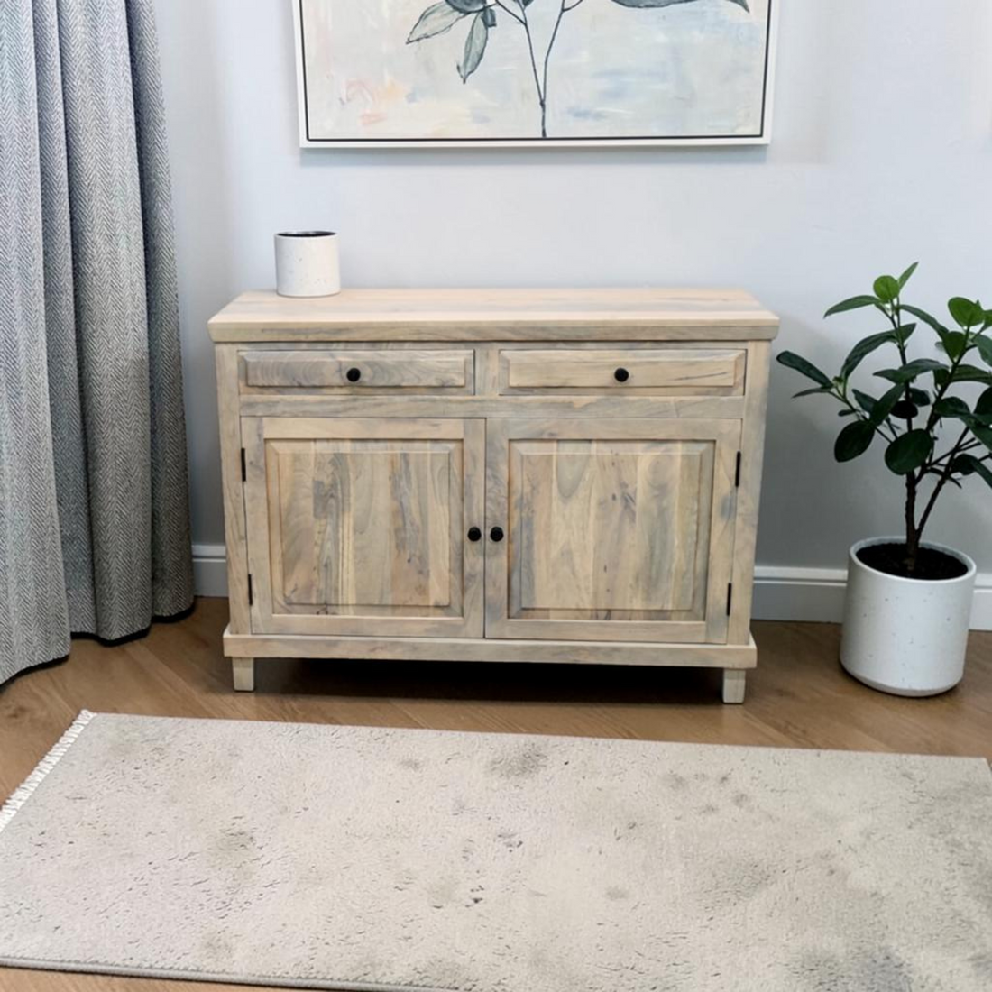 Dovetail Furniture Barett Solid Mango Wood 2-Door Sideboard with Drawers, Light Warm Wash
