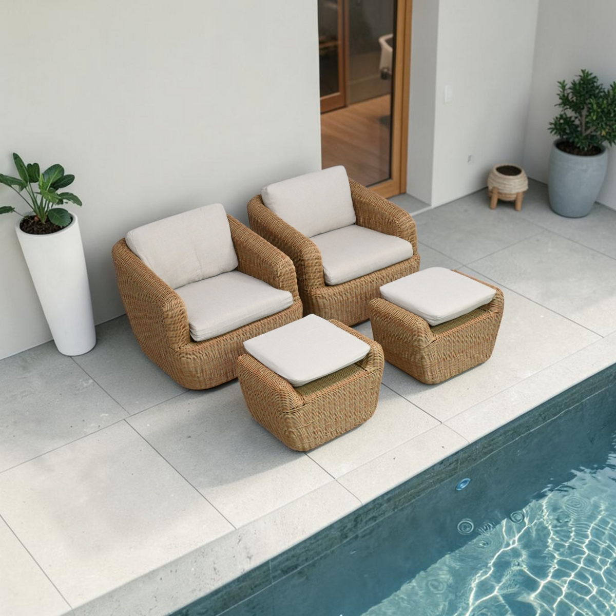 Wade Logan Cambelle Swivel Weather Resistant PE Wicker Barrel Chair and Ottoman Set of 2