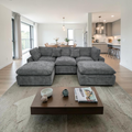 Latitude Run Modular Plush Chenille Extra Soft Deep Cloud Sectional U-shaped Sofa With Ottoman & Armrest Pillows
