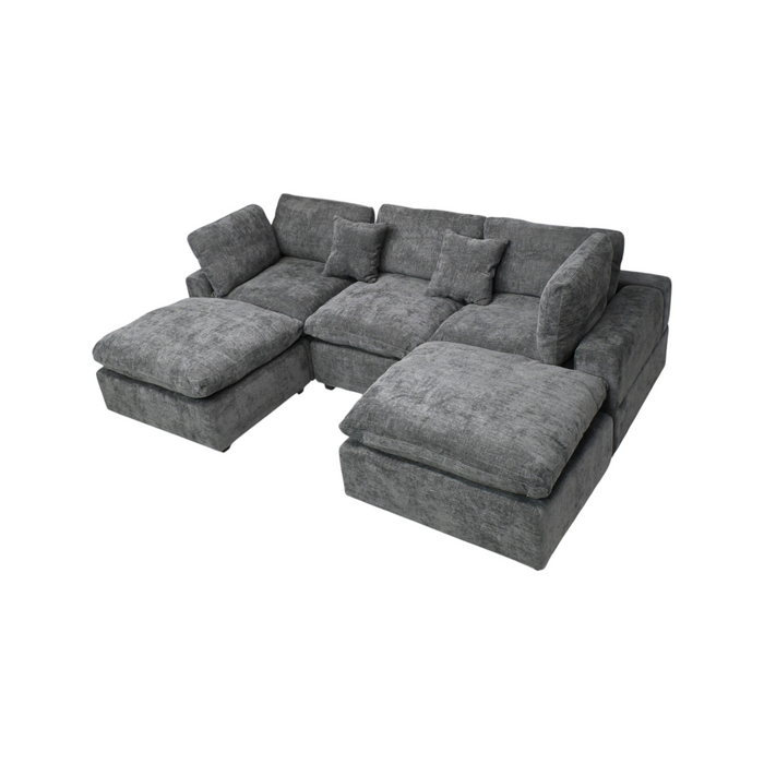 Latitude Run Modular Plush Chenille Extra Soft Deep Cloud Sectional U-shaped Sofa With Ottoman & Armrest Pillows, image 3