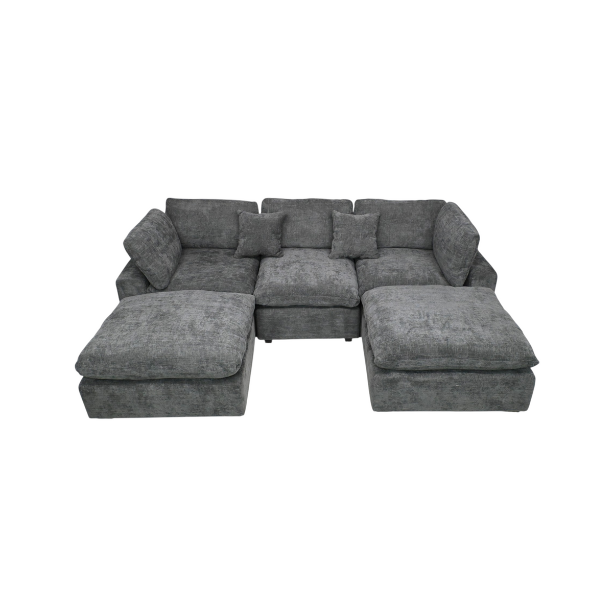 Latitude Run Modular Plush Chenille Extra Soft Deep Cloud Sectional U-shaped Sofa With Ottoman & Armrest Pillows
