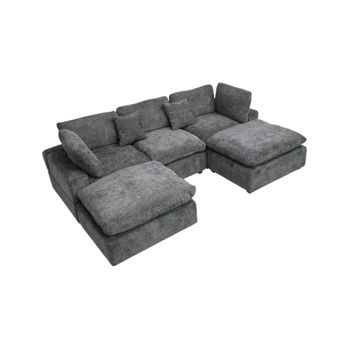 Latitude Run Modular Plush Chenille Extra Soft Deep Cloud Sectional U-shaped Sofa With Ottoman & Armrest Pillows, image 5