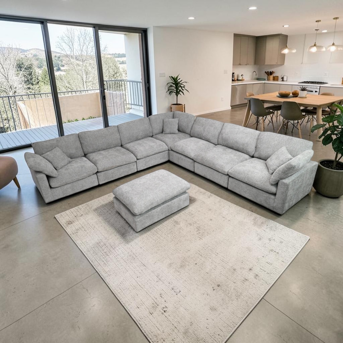 Latitude Run 8 piece Extra Deep Sectional Sofa Modern L-Shaped Modular Sectional Chenille Sofa with Ottoman, Pillow-Top Arms, and Plush Fabric Upholstery