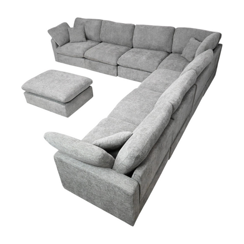 Latitude Run 8 piece Extra Deep Sectional Sofa Modern L-Shaped Modular Sectional Chenille Sofa with Ottoman, Pillow-Top Arms, and Plush Fabric Upholstery, image 3