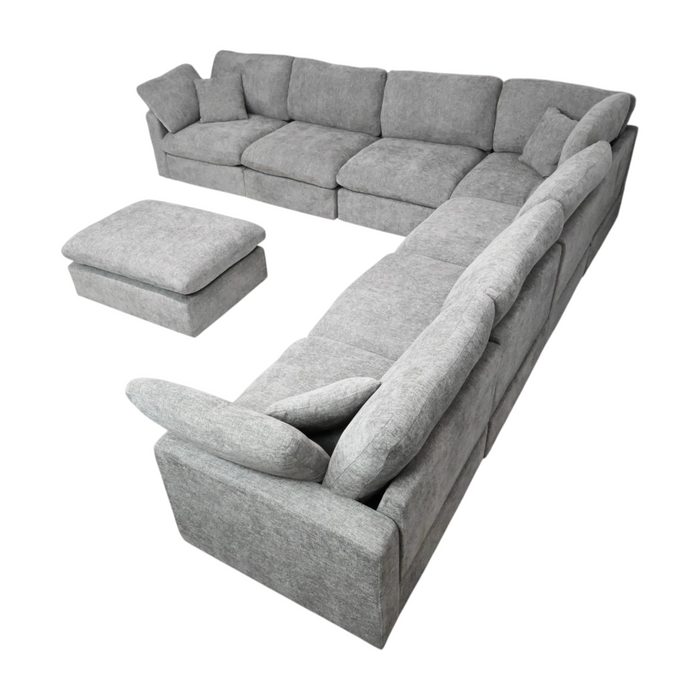 Latitude Run 8 piece Extra Deep Sectional Sofa Modern L-Shaped Modular Sectional Chenille Sofa with Ottoman, Pillow-Top Arms, and Plush Fabric Upholstery, image 3