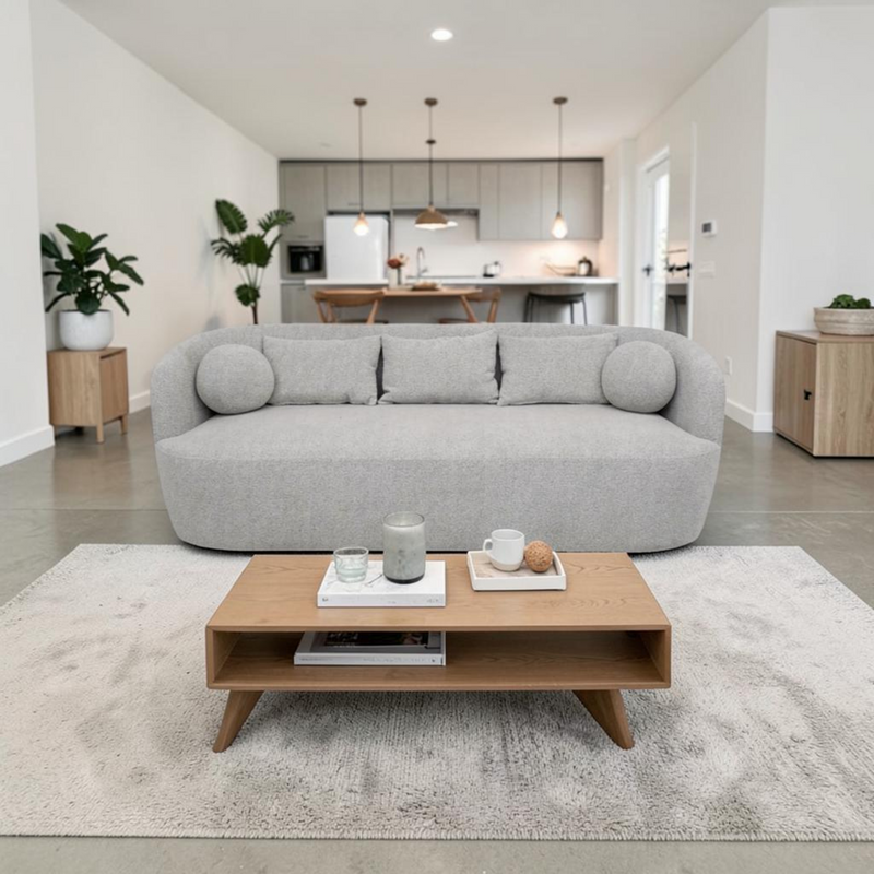 Wade Logan Theodore Modern Boucle Upholstered 3 Seat Sofa