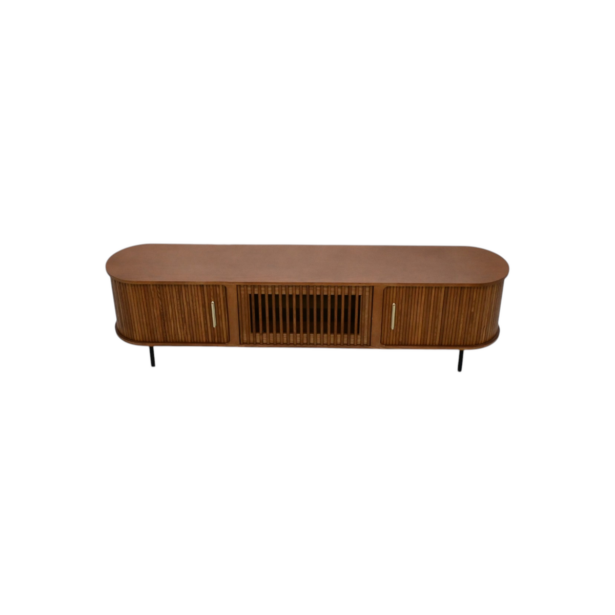 POVISON Mid-Century Modern TV Stand, Sliding Door, Fully Assembly