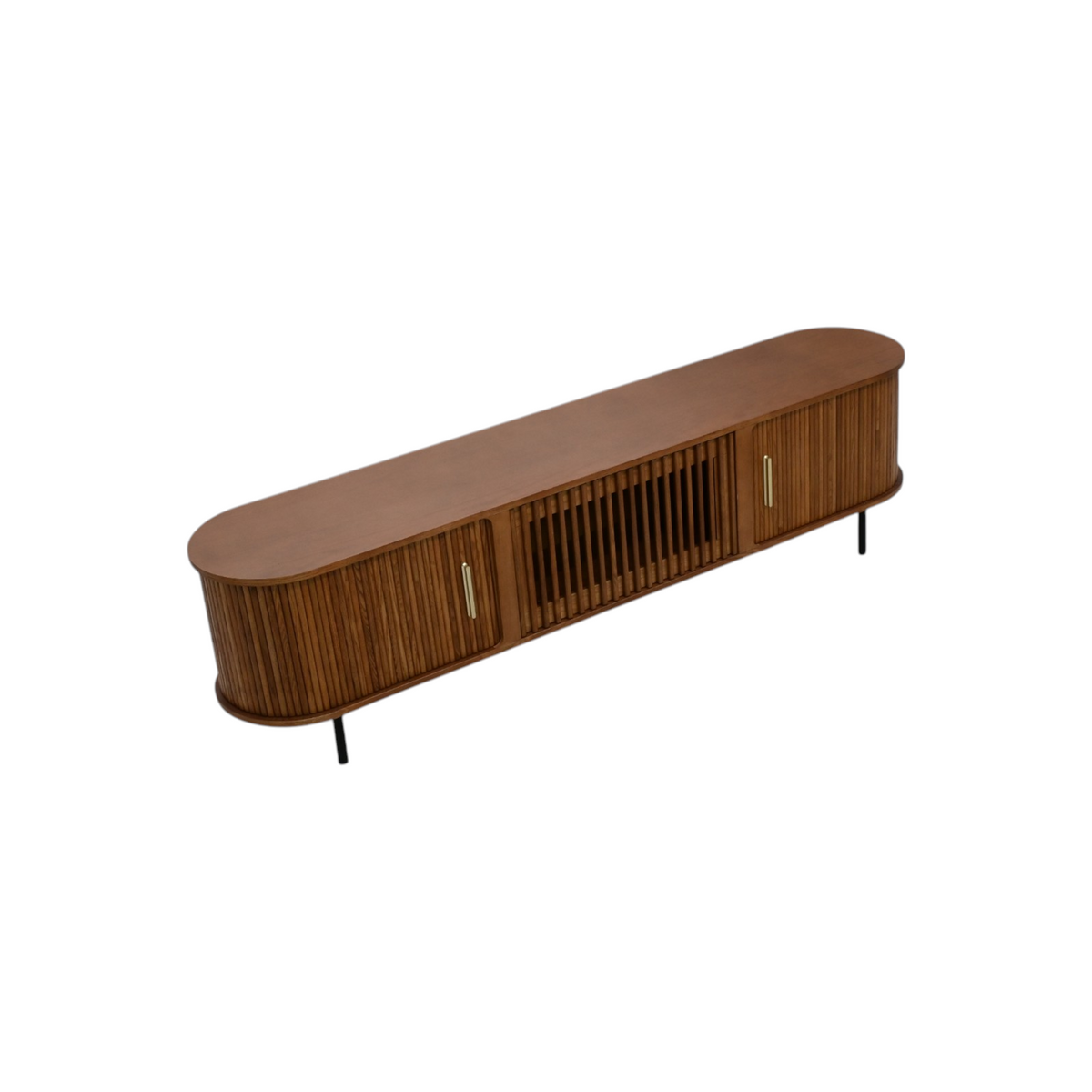 POVISON Mid-Century Modern TV Stand, Sliding Door, Fully Assembly