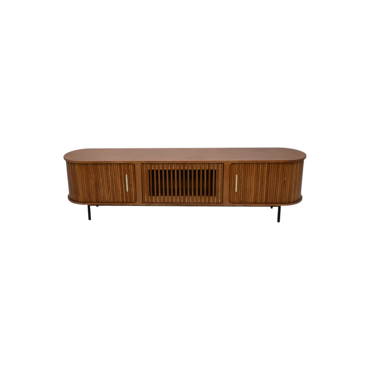 POVISON Mid-Century Modern TV Stand, Sliding Door, Fully Assembly