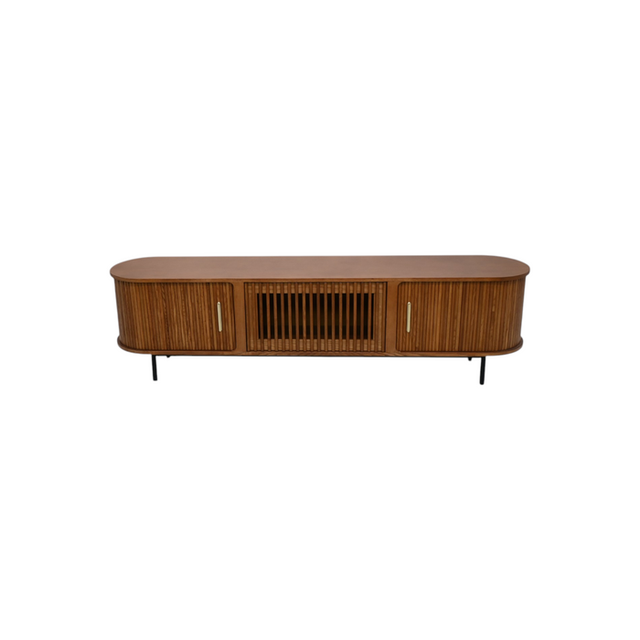 POVISON Mid-Century Modern TV Stand, Sliding Door, Fully Assembly, image 2