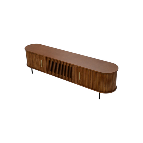 POVISON Mid-Century Modern TV Stand, Sliding Door, Fully Assembly, image 5