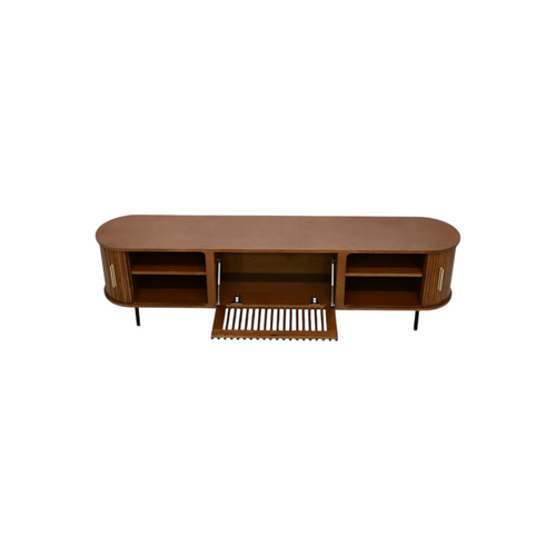 POVISON Mid-Century Modern TV Stand, Sliding Door, Fully Assembly, image 6