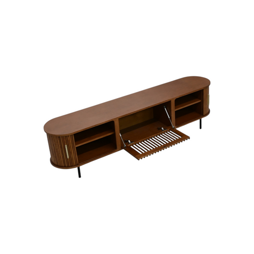 POVISON Mid-Century Modern TV Stand, Sliding Door, Fully Assembly, image 8