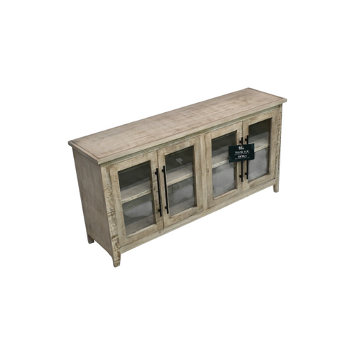 Ebern Designs Solid Wood Sideboard Cabinet TV Console Grey Pine Wood, image 5