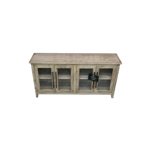 Ebern Designs Solid Wood Sideboard Cabinet TV Console Grey Pine Wood, image 4