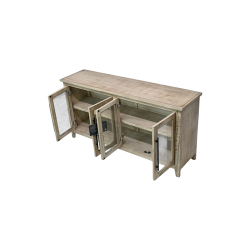 Ebern Designs Solid Wood Sideboard Cabinet TV Console Grey Pine Wood, image 7