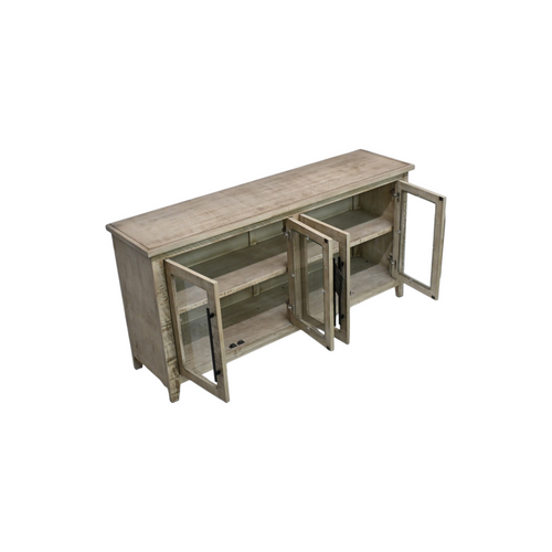 Ebern Designs Solid Wood Sideboard Cabinet TV Console Grey Pine Wood, image 9