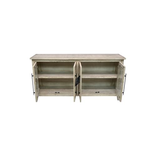 Ebern Designs Solid Wood Sideboard Cabinet TV Console Grey Pine Wood, image 6