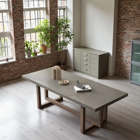 17 Stories Rectangular Solid Wood Dining Table in Cement Gray