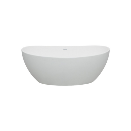 MonBlari Freestanding White Soaking Solid Surface Bathtub with Overflow and Pop-up Drain For Bathroom, image 2