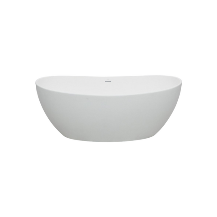 MonBlari Freestanding White Soaking Solid Surface Bathtub with Overflow and Pop-up Drain For Bathroom, image 2