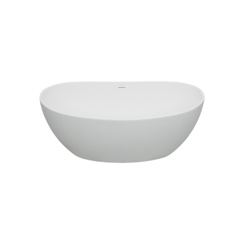MonBlari Freestanding White Soaking Solid Surface Bathtub with Overflow and Pop-up Drain For Bathroom, image 4