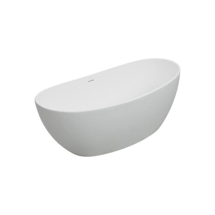 MonBlari Freestanding White Soaking Solid Surface Bathtub with Overflow and Pop-up Drain For Bathroom, image 3