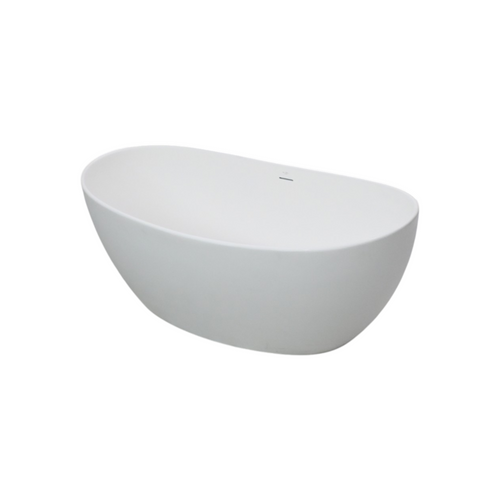 MonBlari Freestanding White Soaking Solid Surface Bathtub with Overflow and Pop-up Drain For Bathroom, image 5