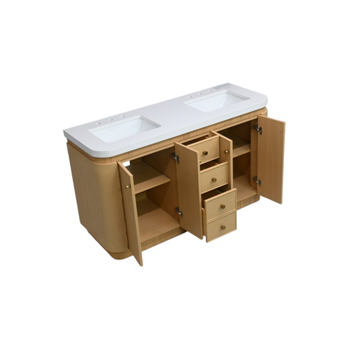 Ancerre Designs Aston Bath Vanity Set in American Oak Finish with Alpine White Quartz Top, image 8
