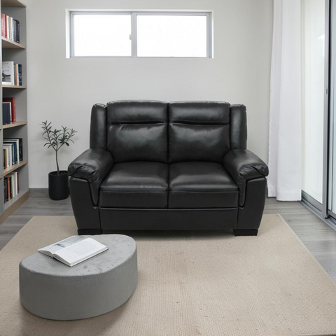 Latitude Run Jacob Grey Contemporary Faux Leather Loveseat With Pillow Top Arms