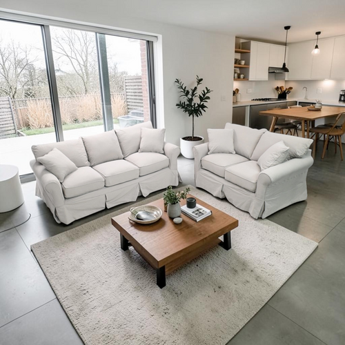Wayfair Custom Upholstery Amari Rolled Arm Slipcovered Loveseat and 3-Seater Set, image 1