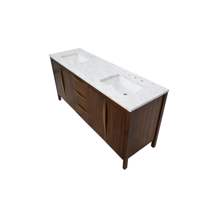 Water Creation Ferrero Double Sinks Carrara White Marble Bath Vanity in Noir Juglans with Satin Gold Hardware, image 3