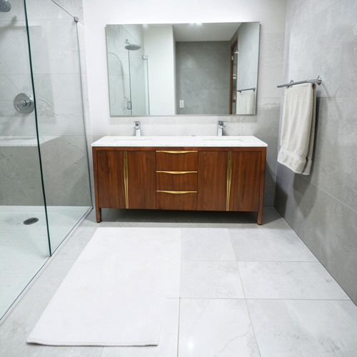 Water Creation Ferrero Double Sinks Carrara White Marble Bath Vanity in Noir Juglans with Satin Gold Hardware, image 1