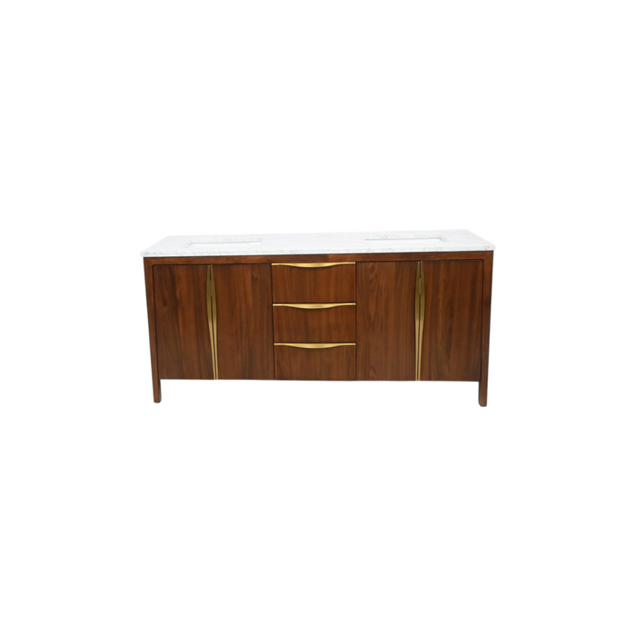 Water Creation Ferrero Double Sinks Carrara White Marble Bath Vanity in Noir Juglans with Satin Gold Hardware, image 2