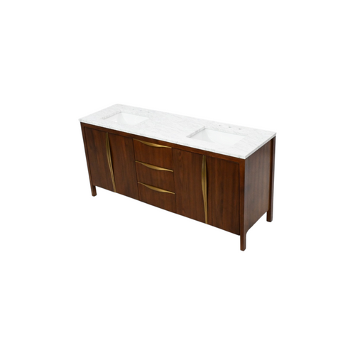 Water Creation Ferrero Double Sinks Carrara White Marble Bath Vanity in Noir Juglans with Satin Gold Hardware, image 4