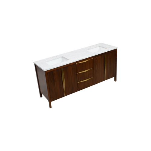 Water Creation Ferrero Double Sinks Carrara White Marble Bath Vanity in Noir Juglans with Satin Gold Hardware, image 6