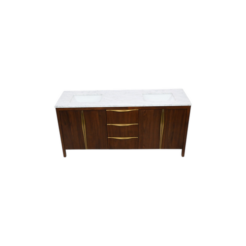 Water Creation Ferrero Double Sinks Carrara White Marble Bath Vanity in Noir Juglans with Satin Gold Hardware, image 5