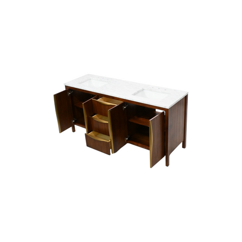 Water Creation Ferrero Double Sinks Carrara White Marble Bath Vanity in Noir Juglans with Satin Gold Hardware, image 7