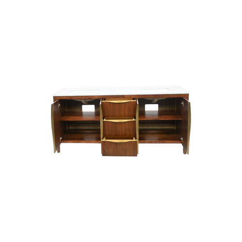 Water Creation Ferrero Double Sinks Carrara White Marble Bath Vanity in Noir Juglans with Satin Gold Hardware, image 8